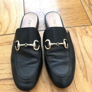 Leather slides with gold buckle